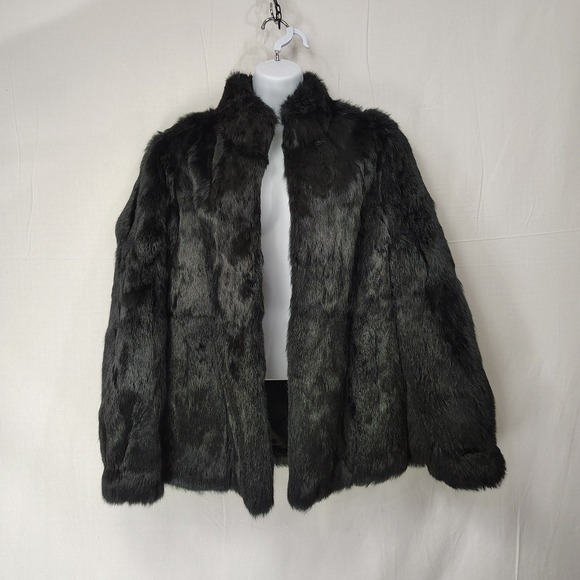 Vintage Rabbit Fur Coat Short Woman's Size S Black France Origin Natural Korea - Picture 1 of 15